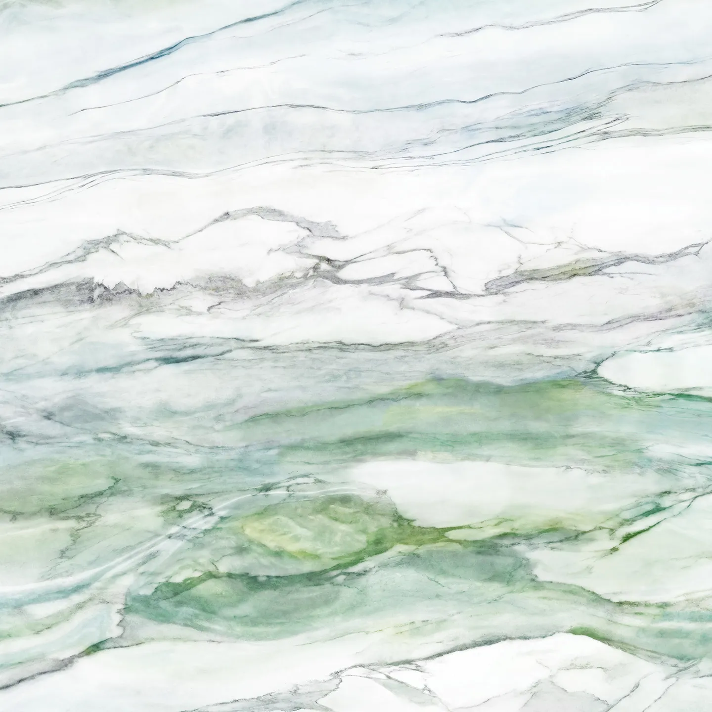 Кварцевый агломерат Calacatta Fluvia от Coante в бело-зеленом оттенке