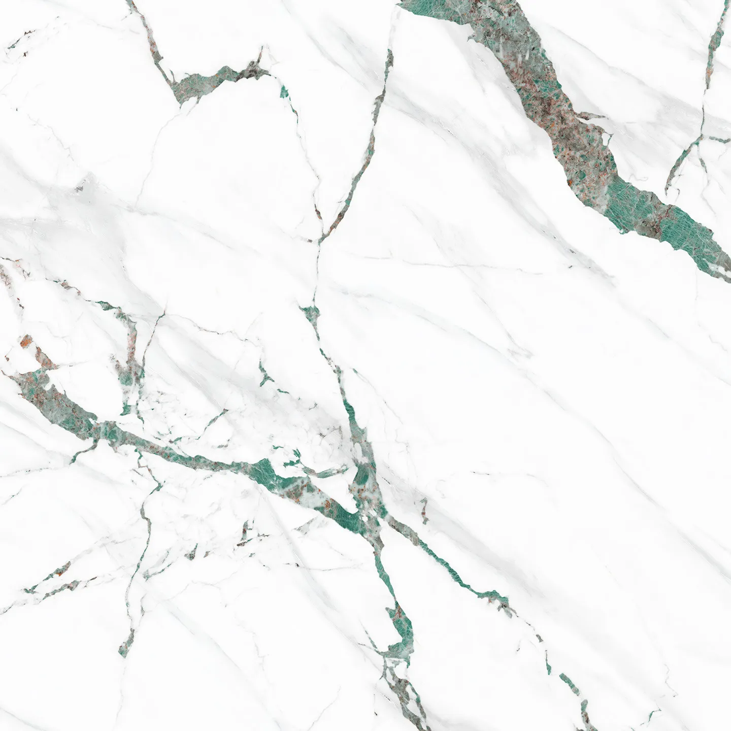 Кварцевый агломерат Calacatta Malvenia производителя Coante в белых и зеленых цветах